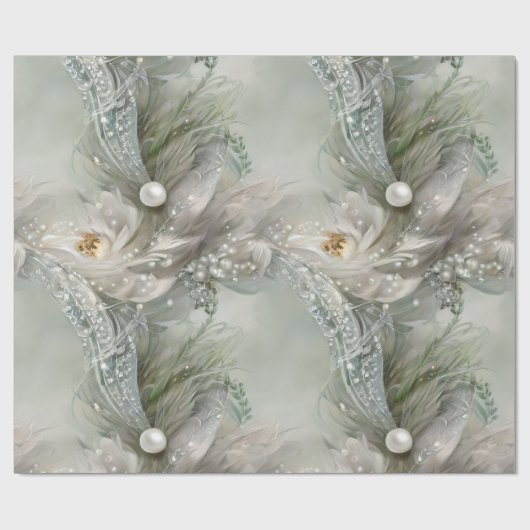 Elegant blauw, grijs en parelmoer swirls cadeaupapier (Vlak)