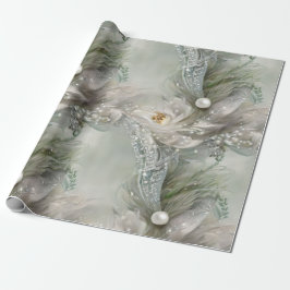 Elegant blauw, grijs en parelmoer swirls cadeaupapier