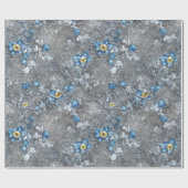Elegant Blauw, Grijs, en Wit Bloemen & Bejeweled Cadeaupapier (Vlak)