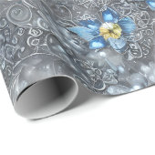 Elegant Blauw, Grijs, en Wit Bloemen & Bejeweled Cadeaupapier (Rol Hoek)