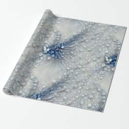 Elegant blauw, grijs en wit gevederd Bejeweled Cadeaupapier
