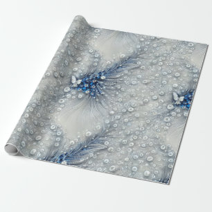 Elegant blauw, grijs en wit gevederd Bejeweled Cadeaupapier