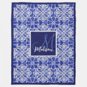 Elegant blauw grijs geometrisch naadloos monogram fleece deken (Voorkant)