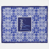 Elegant blauw grijs geometrisch naadloos monogram fleece deken (Voorkant (Horizontaal))
