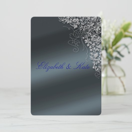 Elegant, Blauw Grijs, Huwelijksuitnodiging Kaart (Staand voorkant)