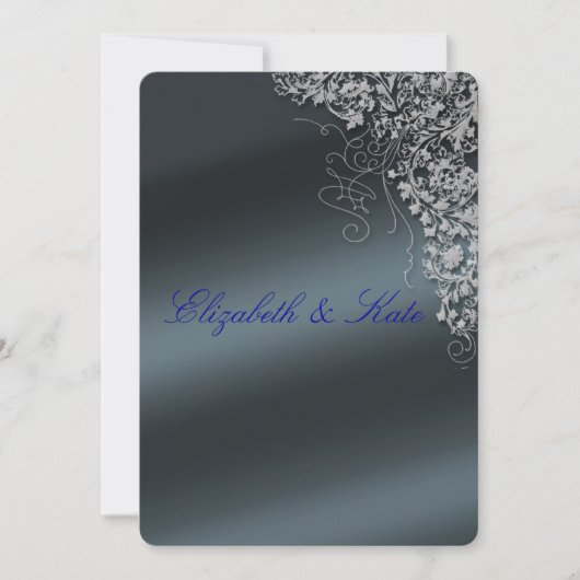 Elegant, Blauw Grijs, Huwelijksuitnodiging Kaart (Voorkant)
