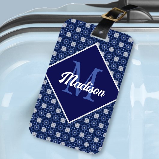 Elegant blauw grijs initiaal monogram bagagelabel