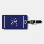 Elegant blauw grijs initiaal monogram bagagelabel (Voorkant horizontaal)