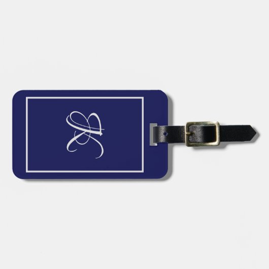 Elegant blauw grijs initiaal monogram bagagelabel (Voorkant horizontaal)