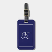 Elegant blauw grijs initiaal monogram bagagelabel (Voorkant verticaal)