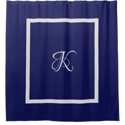 Elegant blauw grijs initiaal monogram douchegordijn (Voorkant)