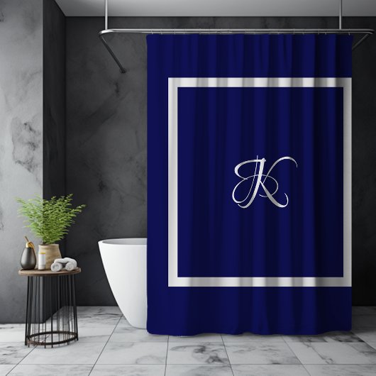 Elegant blauw grijs initiaal monogram douchegordijn