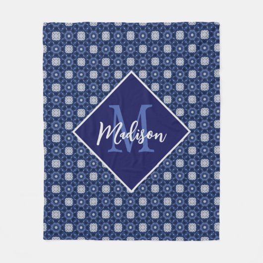 Elegant blauw grijs initiaal monogram fleece deken (Voorkant)