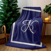 Elegant blauw grijs initiaal monogram fleece deken