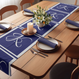 Elegant blauw grijs initiaal monogram korte tafelloper