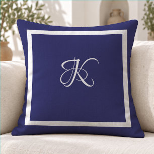 Elegant blauw grijs initiaal monogram kussen