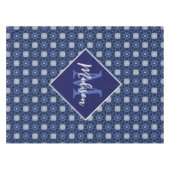 Elegant blauw grijs initiaal monogram tafelkleed (Voorkant (Horizontaal))