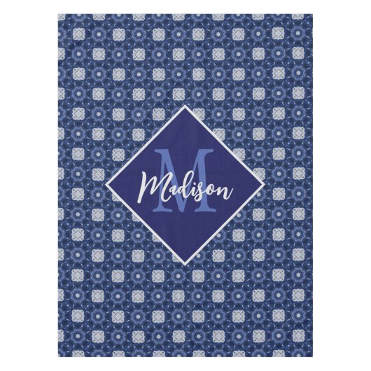 Elegant blauw grijs initiaal monogram tafelkleed (Voorkant)