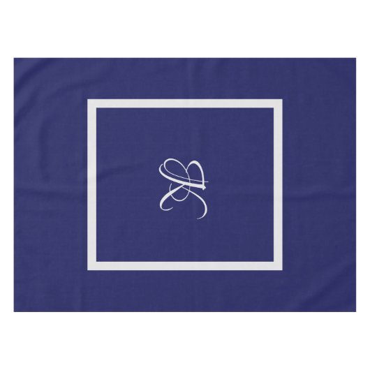 Elegant blauw grijs initiaal monogram tafelkleed (Voorkant (Horizontaal))
