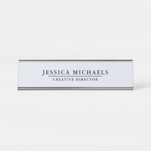 Elegant blauw grijs met zwarte tekst bureau naambordje (Voorkant)