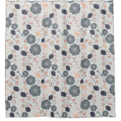 Elegant blauw grijs perzik bloemmotief douchegordijn (Voorkant)