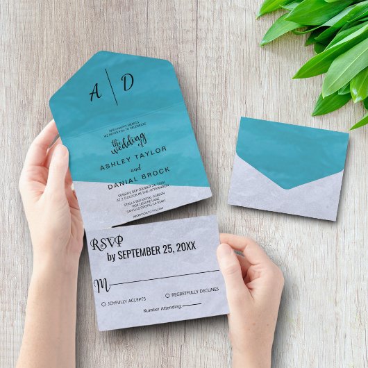 Elegant blauw grijs rustic All in One Wedding Invi Uitnodiging