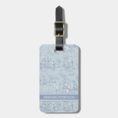 Elegant blauw grijs toile de jouy bagagelabel (Voorkant verticaal)