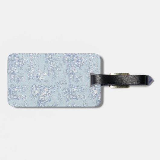 Elegant blauw grijs toile de jouy bagagelabel (Achterkant horizontaal)