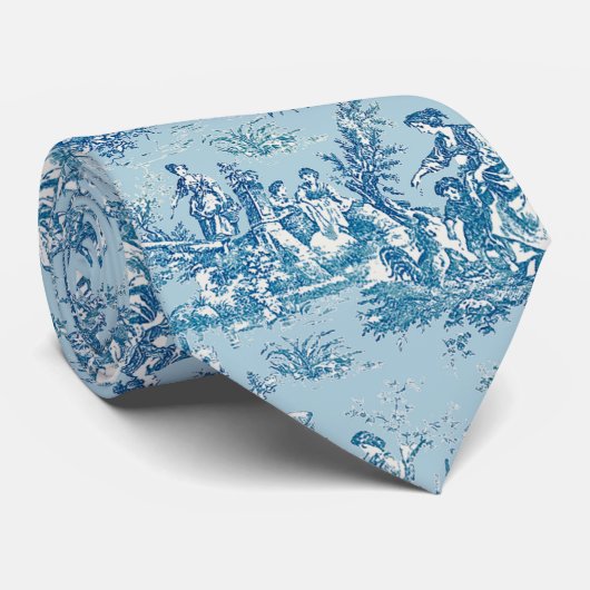 Elegant  blauw grijs toile de jouy bedrukt stropdas (Opgerold)