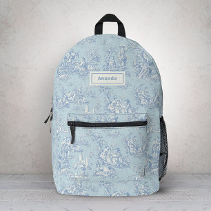 Elegant blauw grijs toile de jouy bedrukte rugzak