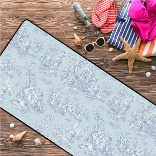 Elegant  blauw grijs toile de jouy bureaumat