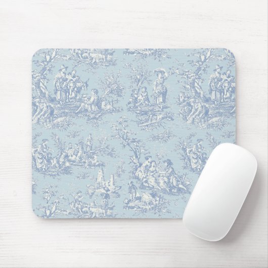Elegant  blauw grijs toile de jouy muismat (Met muis)
