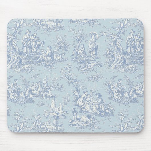 Elegant blauw grijs toile de jouy muismat (Voorkant)