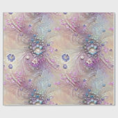 Elegant blauw, grijs, veren, kralen, parels, licht cadeaupapier (Vlak)