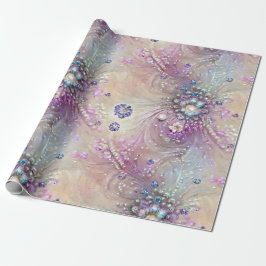 Elegant blauw, grijs, veren, kralen, parels, licht cadeaupapier