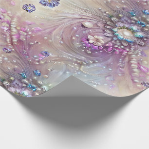 Elegant blauw, grijs, veren, kralen, parels, licht cadeaupapier