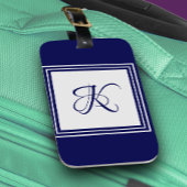 Elegant blauw grijs vierkant initiaal monogram bagagelabel