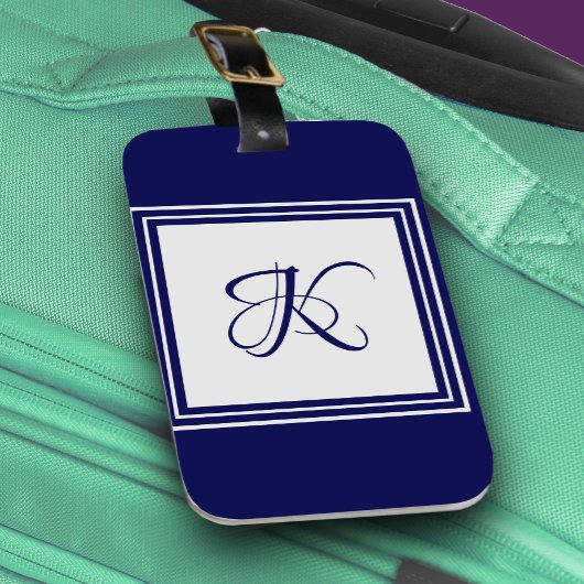 Elegant blauw grijs vierkant initiaal monogram bagagelabel