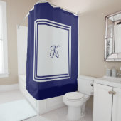 Elegant blauw grijs vierkant initiaal monogram douchegordijn (In situ)