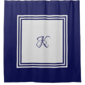 Elegant blauw grijs vierkant initiaal monogram douchegordijn (Voorkant)
