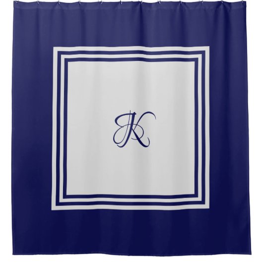 Elegant blauw grijs vierkant initiaal monogram douchegordijn (Voorkant)
