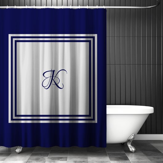 Elegant blauw grijs vierkant initiaal monogram douchegordijn