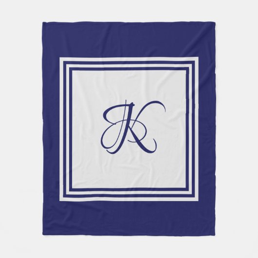 Elegant blauw grijs vierkant initiaal monogram fleece deken (Voorkant)