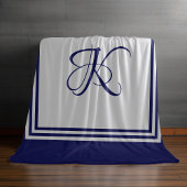 Elegant blauw grijs vierkant initiaal monogram fleece deken