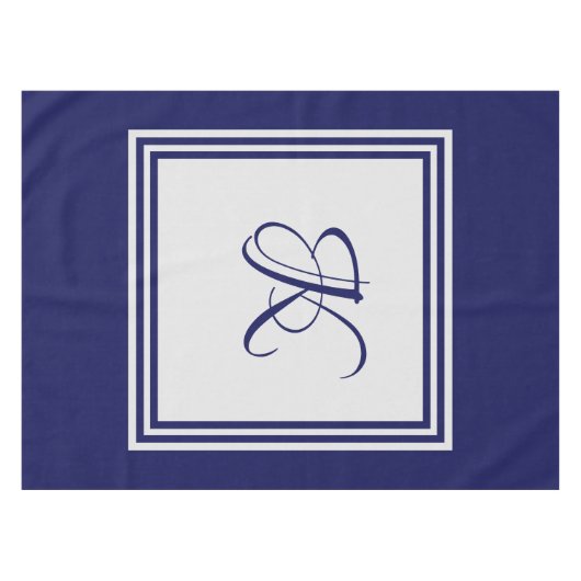 Elegant blauw grijs vierkant initiaal monogram tafelkleed (Voorkant (Horizontaal))