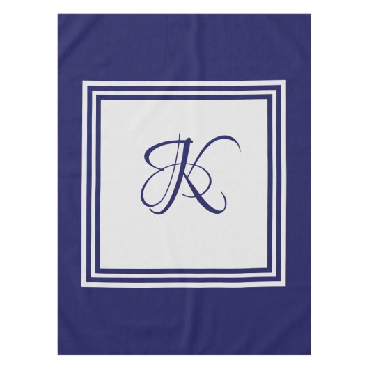 Elegant blauw grijs vierkant initiaal monogram tafelkleed (Voorkant)