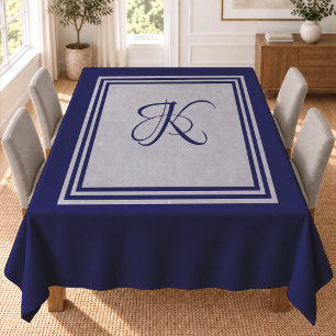 Elegant blauw grijs vierkant patroon initiaal mono tafelkleed