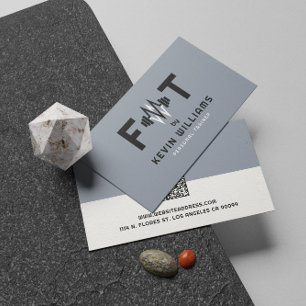 Elegant Blauw-grijs, Zwart & Wit Fitness Trainer Visitekaartje