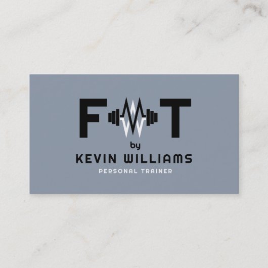 Elegant Blauw-grijs, Zwart & Wit Fitness Trainer Visitekaartje (Voorkant)