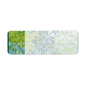  Elegant Blauw Groen Bloemen Damast Patroon Etiket (Voorkant)